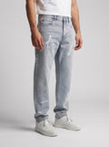 Men's Casual Wide Leg Denim Jeans with Bleached Lightning Print