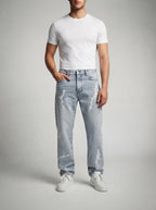 Men's Casual Wide Leg Denim Jeans with Bleached Lightning Print