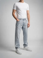 Men's Casual Wide Leg Denim Jeans with Bleached Lightning Print