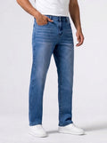 Men's Casual Wide Leg Denim Jeans with Button Closure