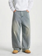 Men's Casual Wide Leg Denim Jeans with Chain Detail