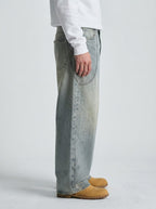 Men's Casual Wide Leg Denim Jeans with Chain Detail