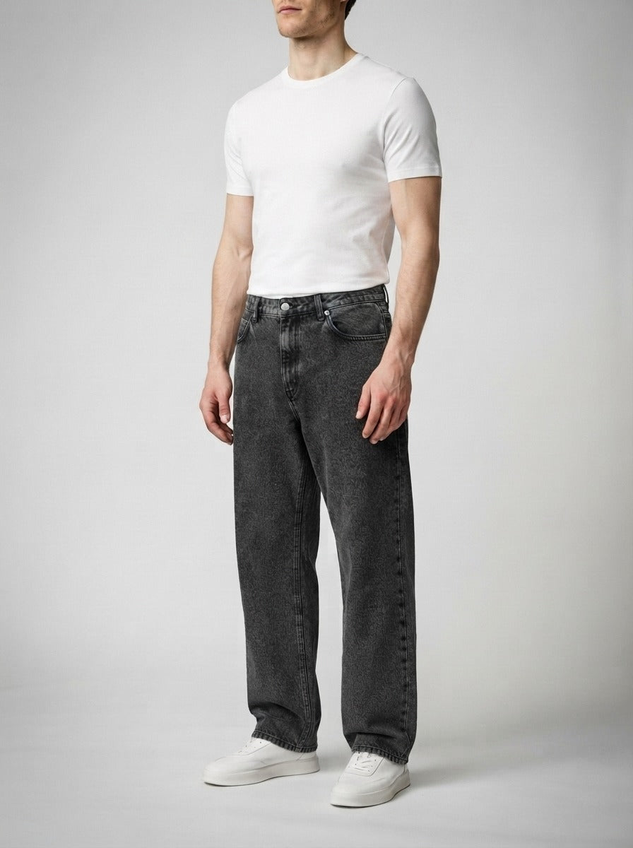 Men's Casual Wide Leg Denim Jeans with Elasticated Drawstring Waist
