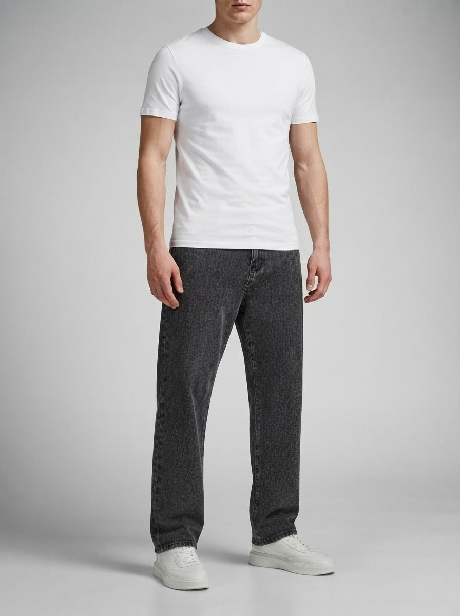 Men's Casual Wide Leg Denim Jeans with Elasticated Drawstring Waist