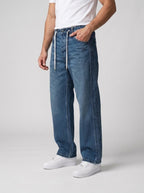 Men's Casual Wide Leg Denim Jeans with Side Stripe Detail
