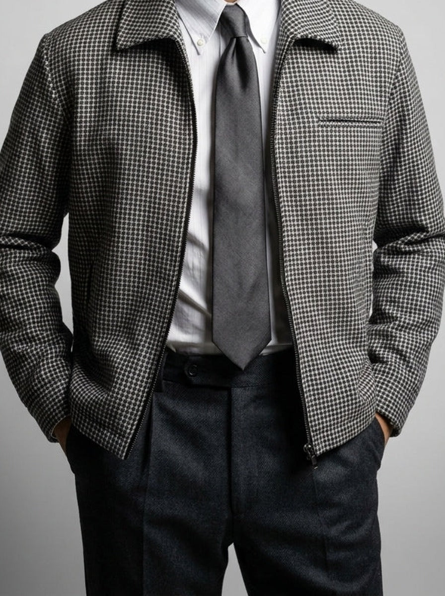 Men's Check Spread Collar Full Zip Jacket
