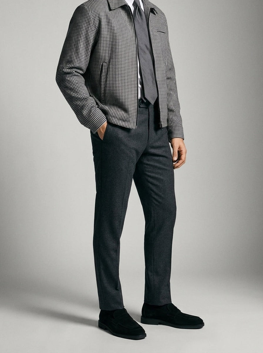 Men's Check Spread Collar Full Zip Jacket