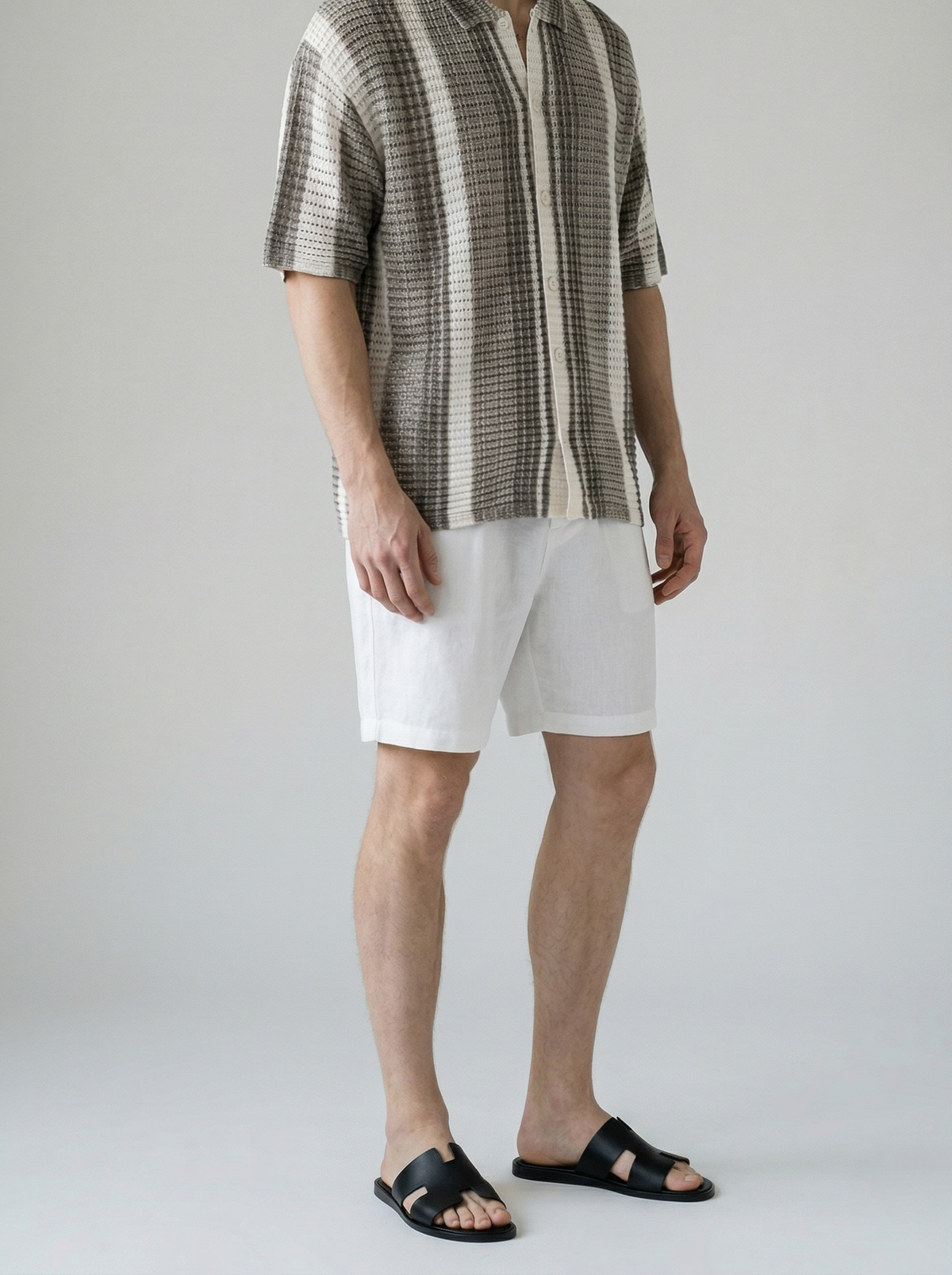 Men's Check Waffle Knit Oversized Short Sleeve Shirt with Camp Collar