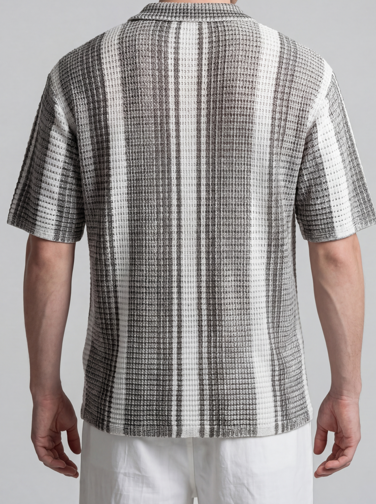 Men's Check Waffle Knit Oversized Short Sleeve Shirt with Camp Collar