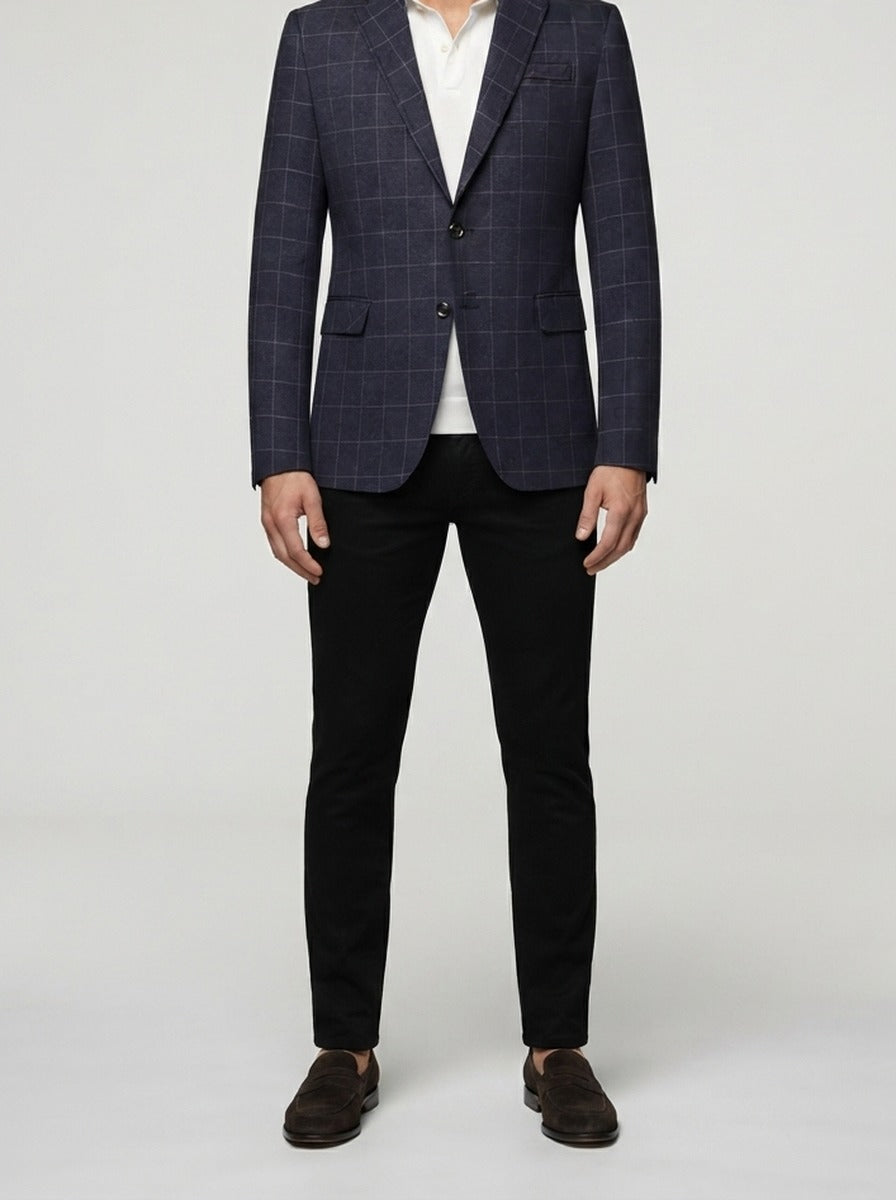 Men's Check Wool Blazer with Notch Lapels