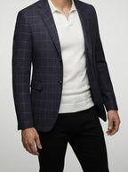 Men's Check Wool Blazer with Notch Lapels