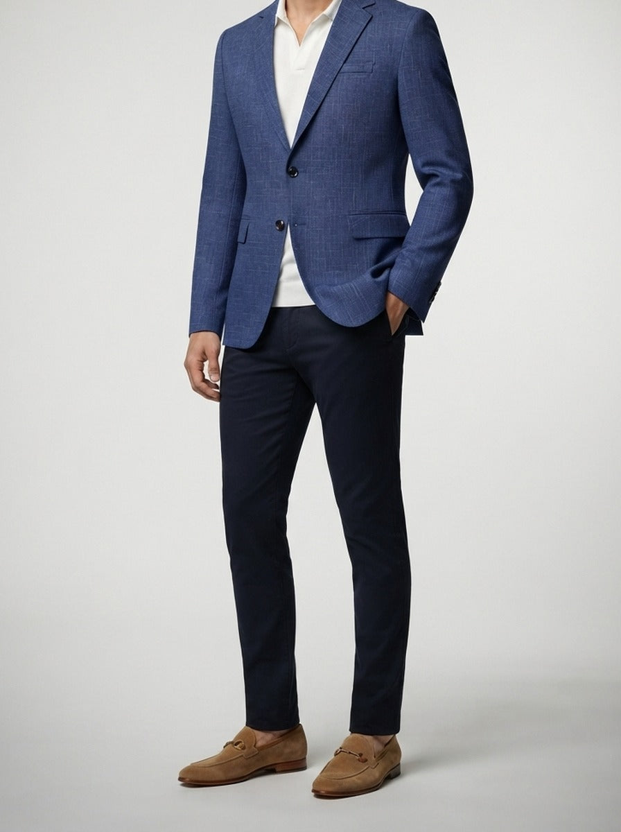 Men's Check Wool Blazer with Notch Lapels