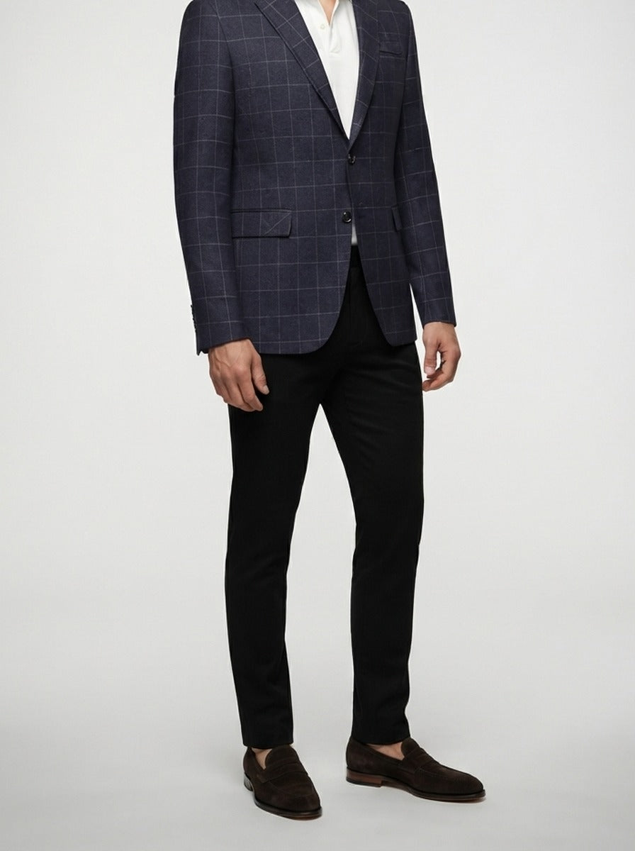Men's Check Wool Blazer with Notch Lapels