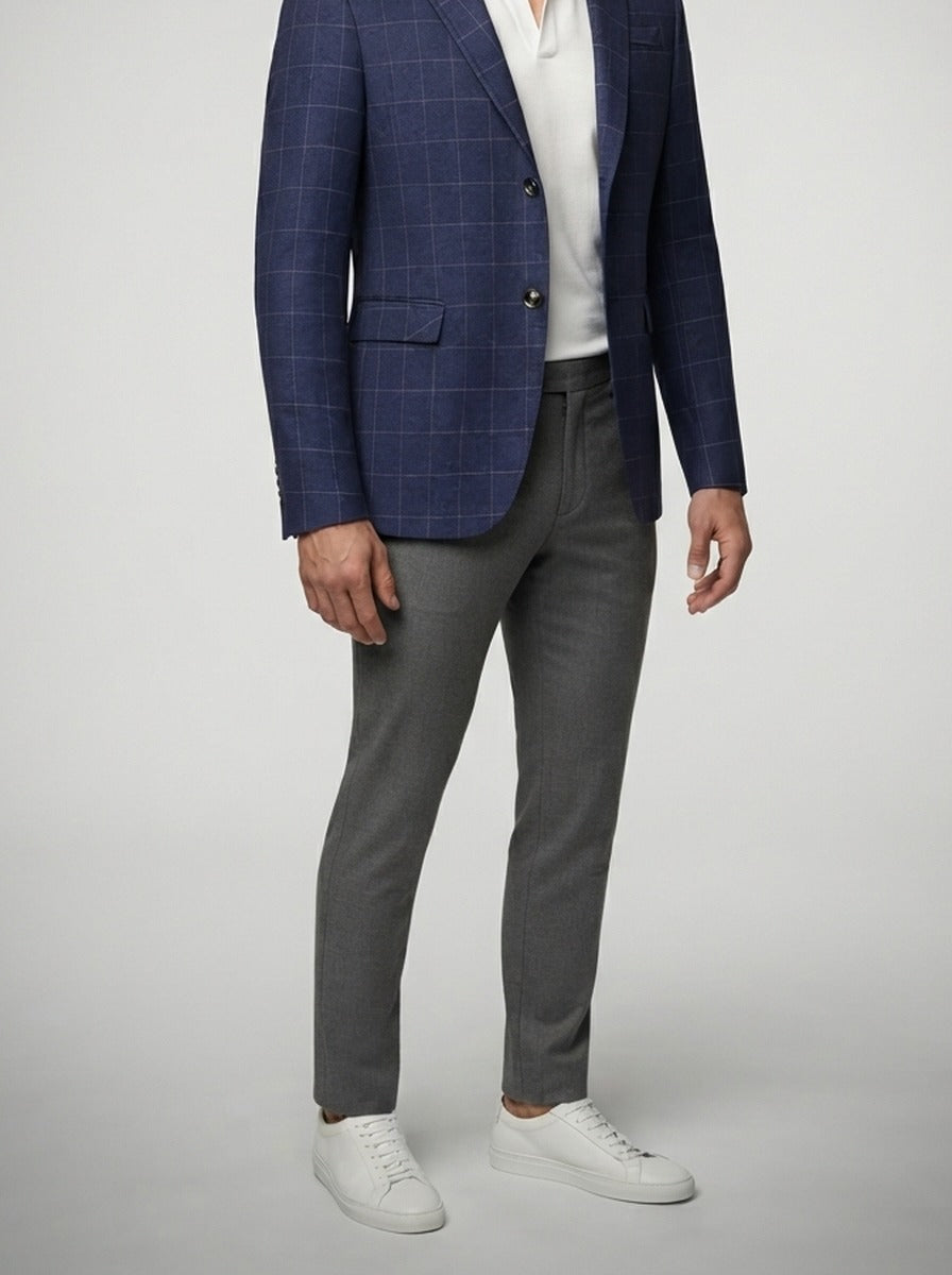Men's Check Wool Blazer with Notch Lapels