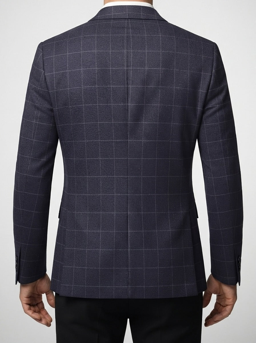 Men's Check Wool Blazer with Notch Lapels