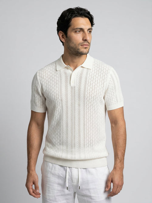 Men's Chevron Pointelle Knit Polo Shirt