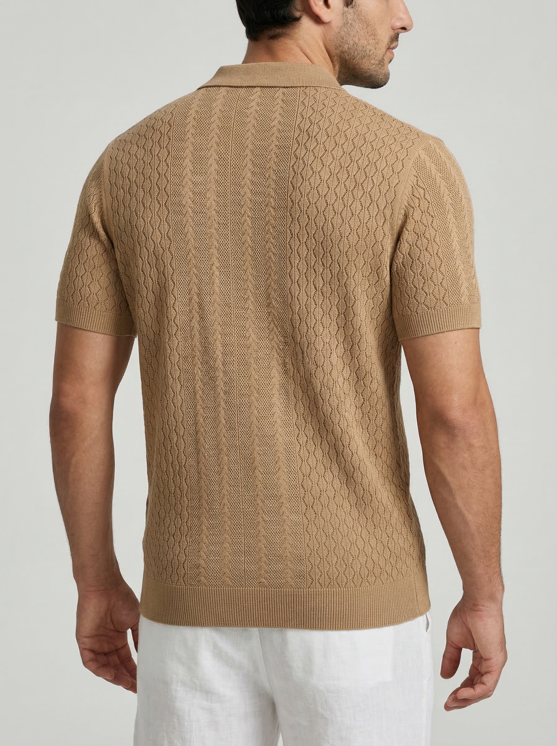 Men's Chevron Pointelle Knit Polo Shirt