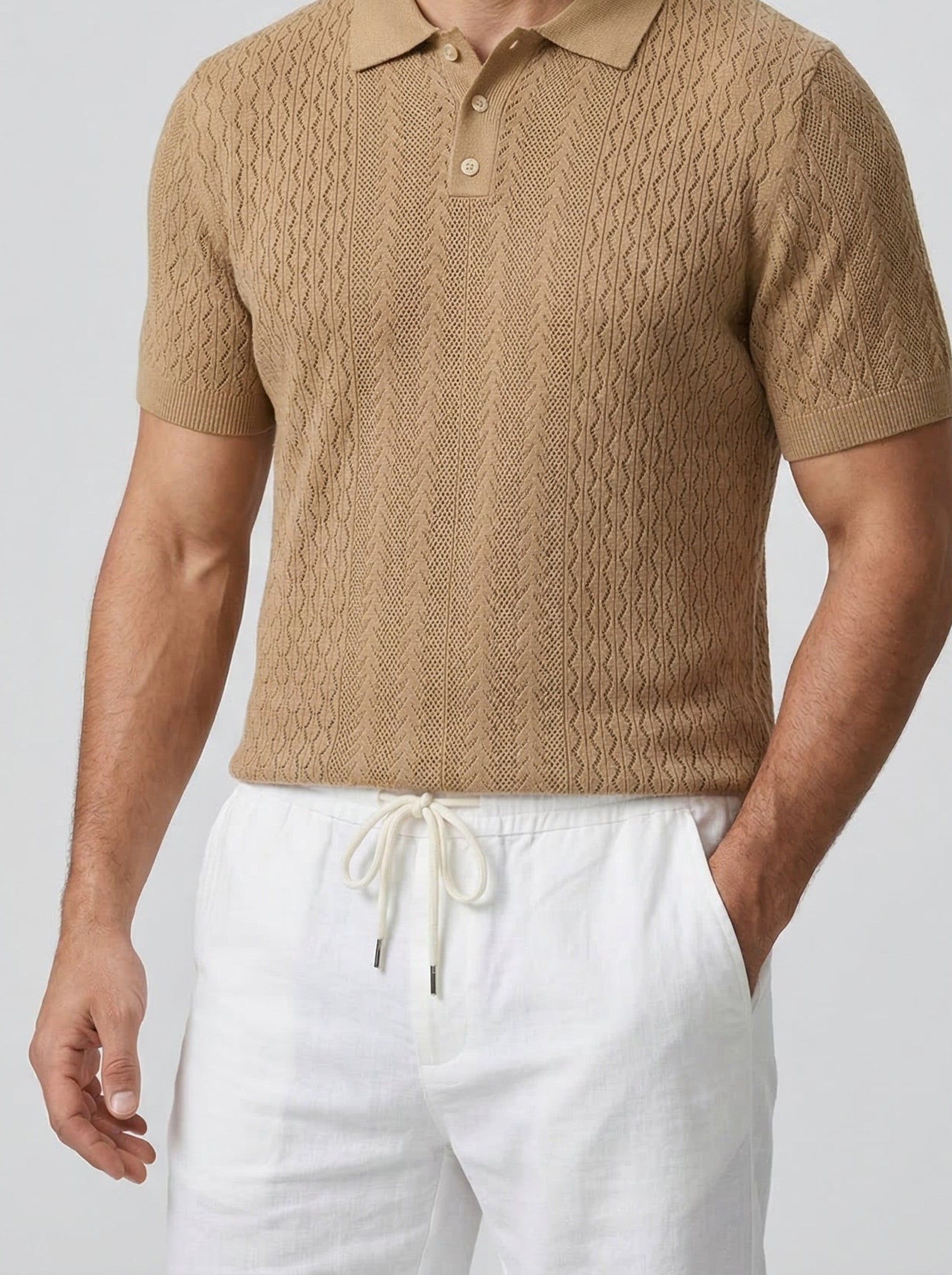 Men's Chevron Pointelle Knit Polo Shirt