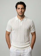 Men's Chevron Pointelle Knit Polo Shirt