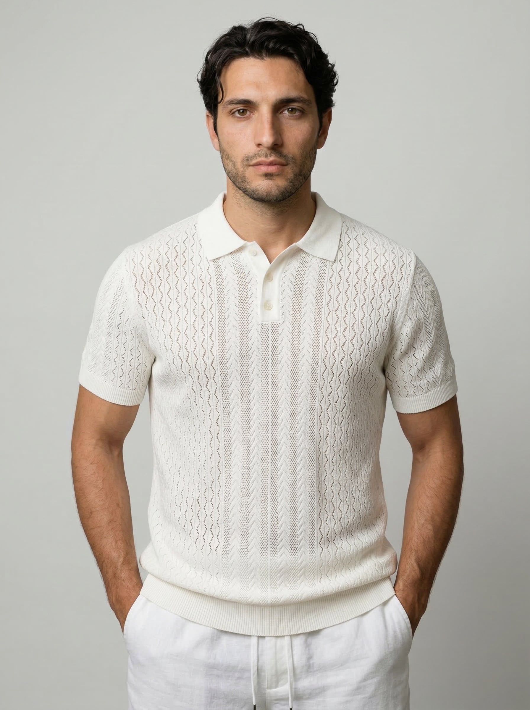 Men's Chevron Pointelle Knit Polo Shirt