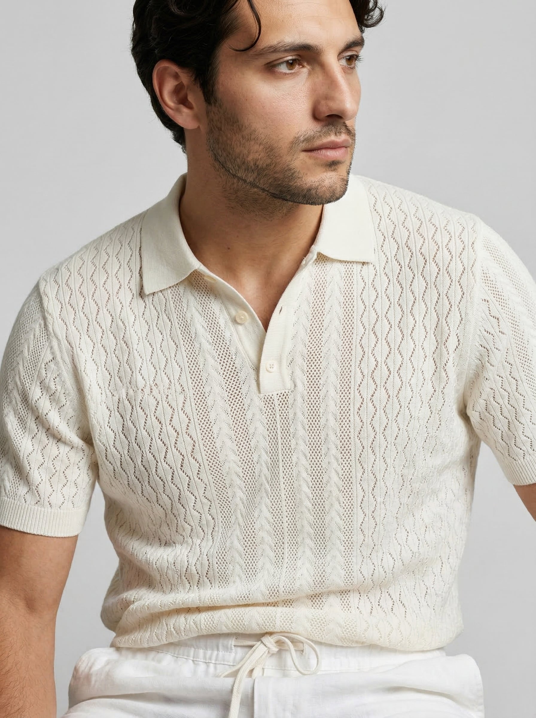 Men's Chevron Pointelle Knit Polo Shirt
