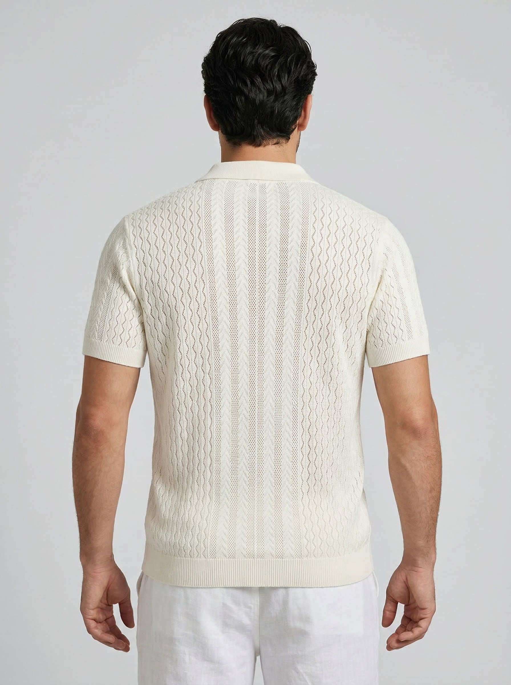 Men's Chevron Pointelle Knit Polo Shirt
