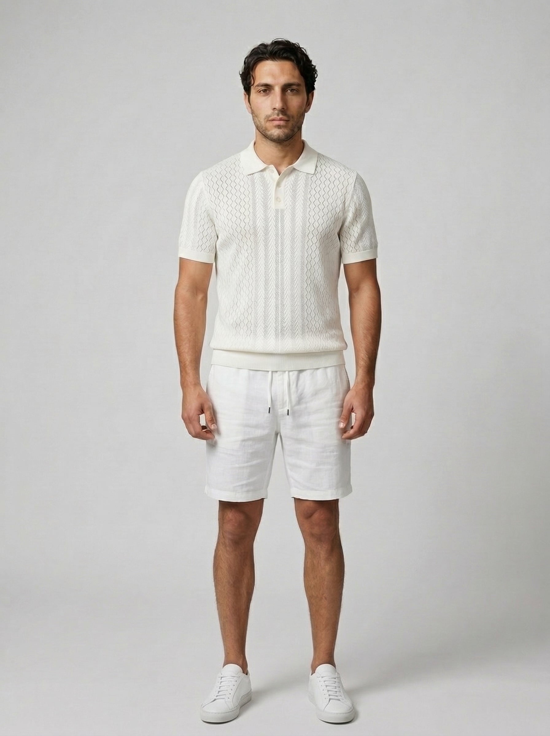 Men's Chevron Pointelle Knit Polo Shirt