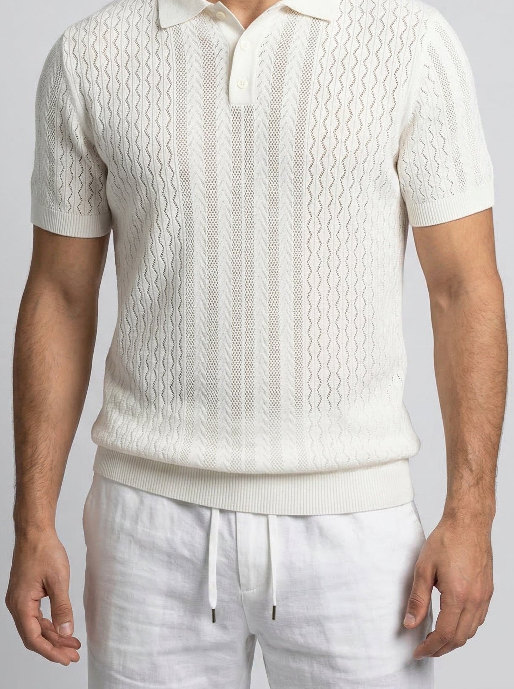 Men's Chevron Pointelle Knit Summer Polo Shirt
