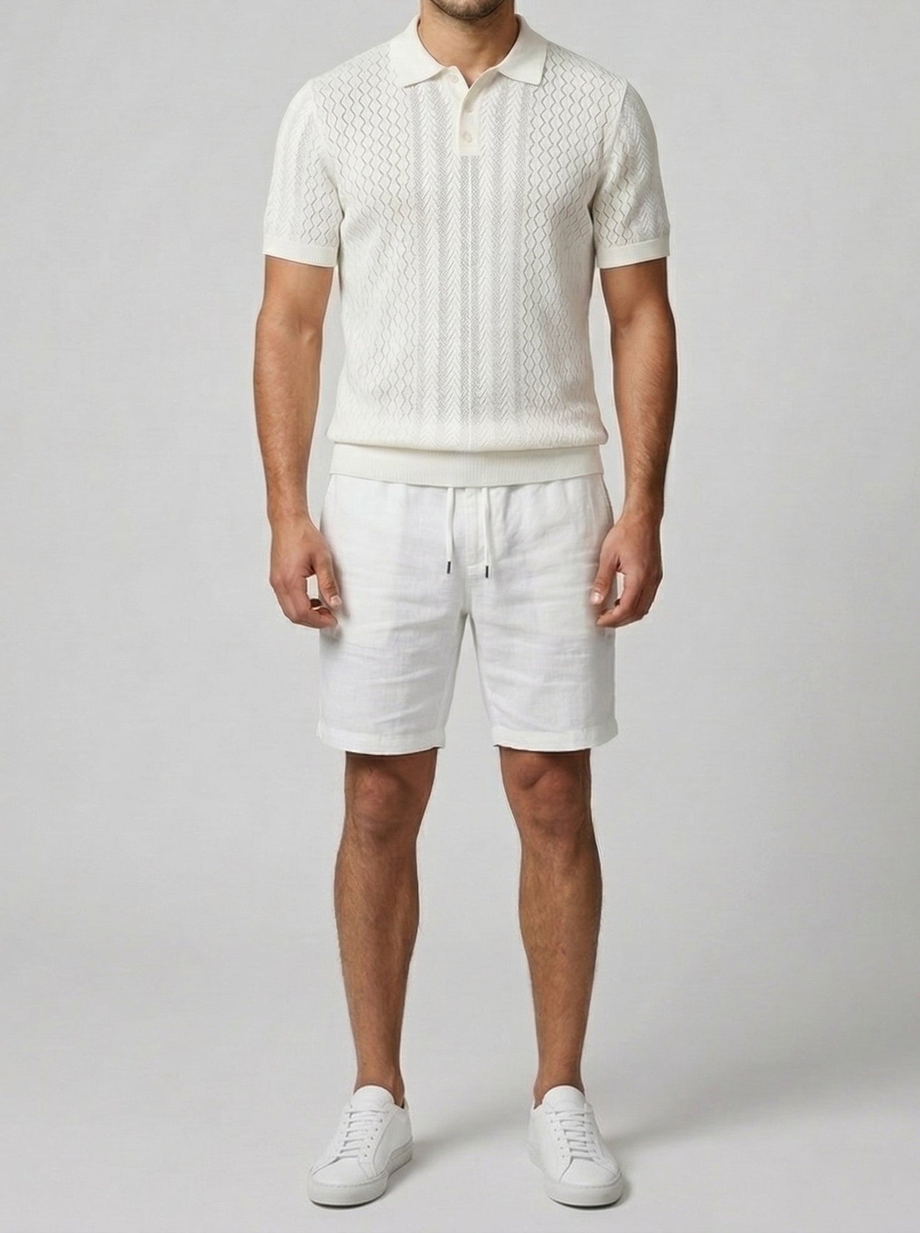 Men's Chevron Pointelle Knit Summer Polo Shirt
