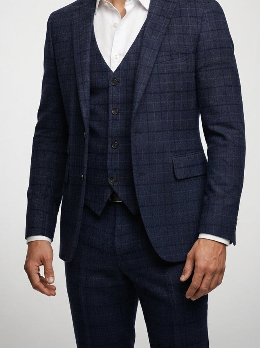 Men's Classic Check Three-Piece Wedding Suit
