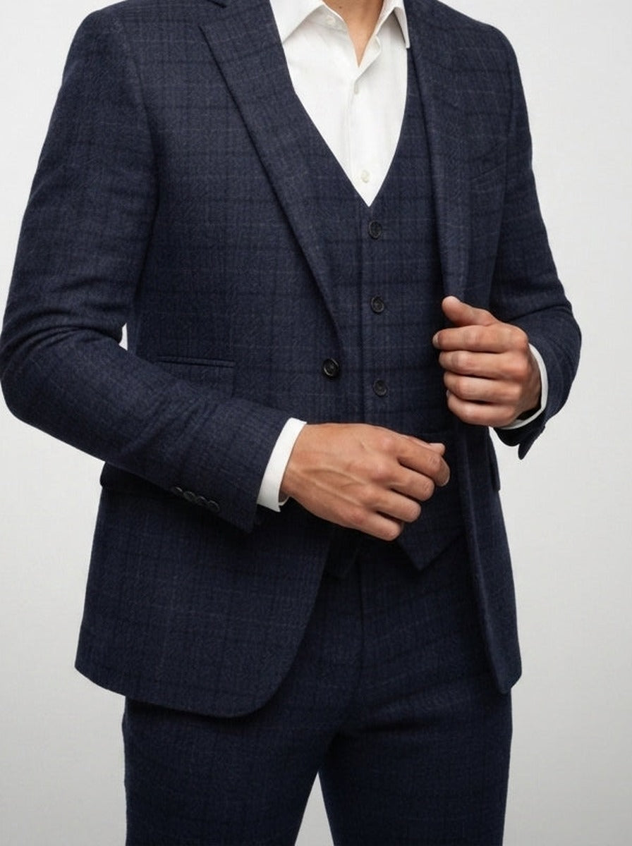 Men's Classic Check Three-Piece Wedding Suit