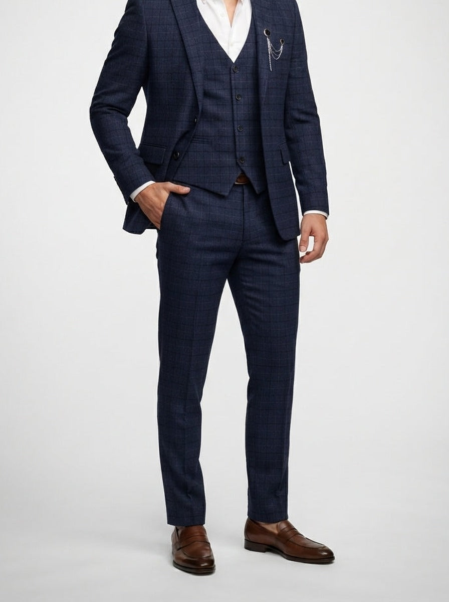 Men's Classic Check Three-Piece Wedding Suit