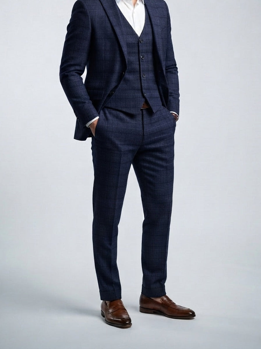 Men's Classic Check Three-Piece Wedding Suit