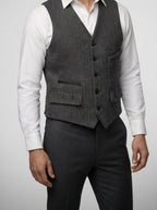 Men's Classic Herringbone Wedding Suit Waistcoat