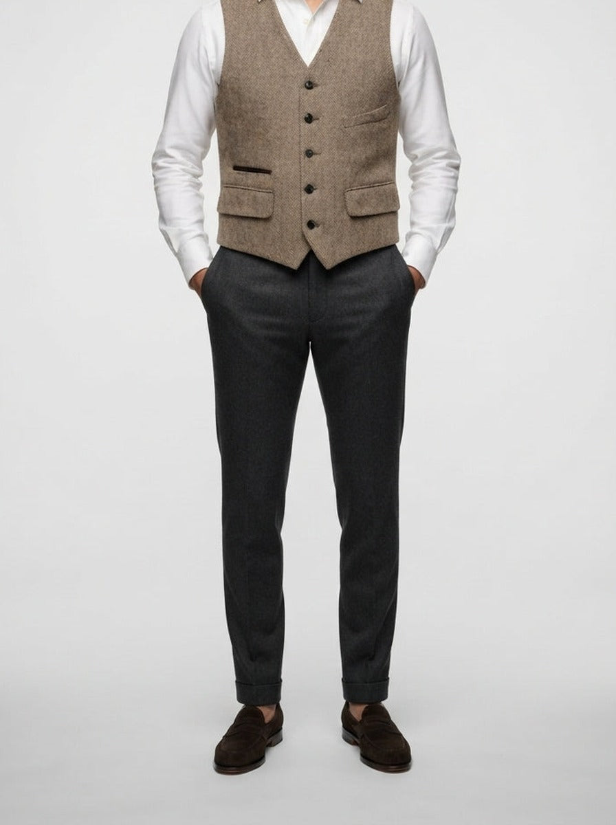 Men's Classic Herringbone Wedding Suit Waistcoat