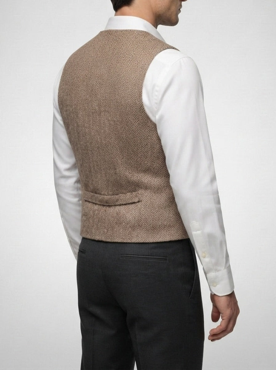 Men's Classic Herringbone Wedding Suit Waistcoat