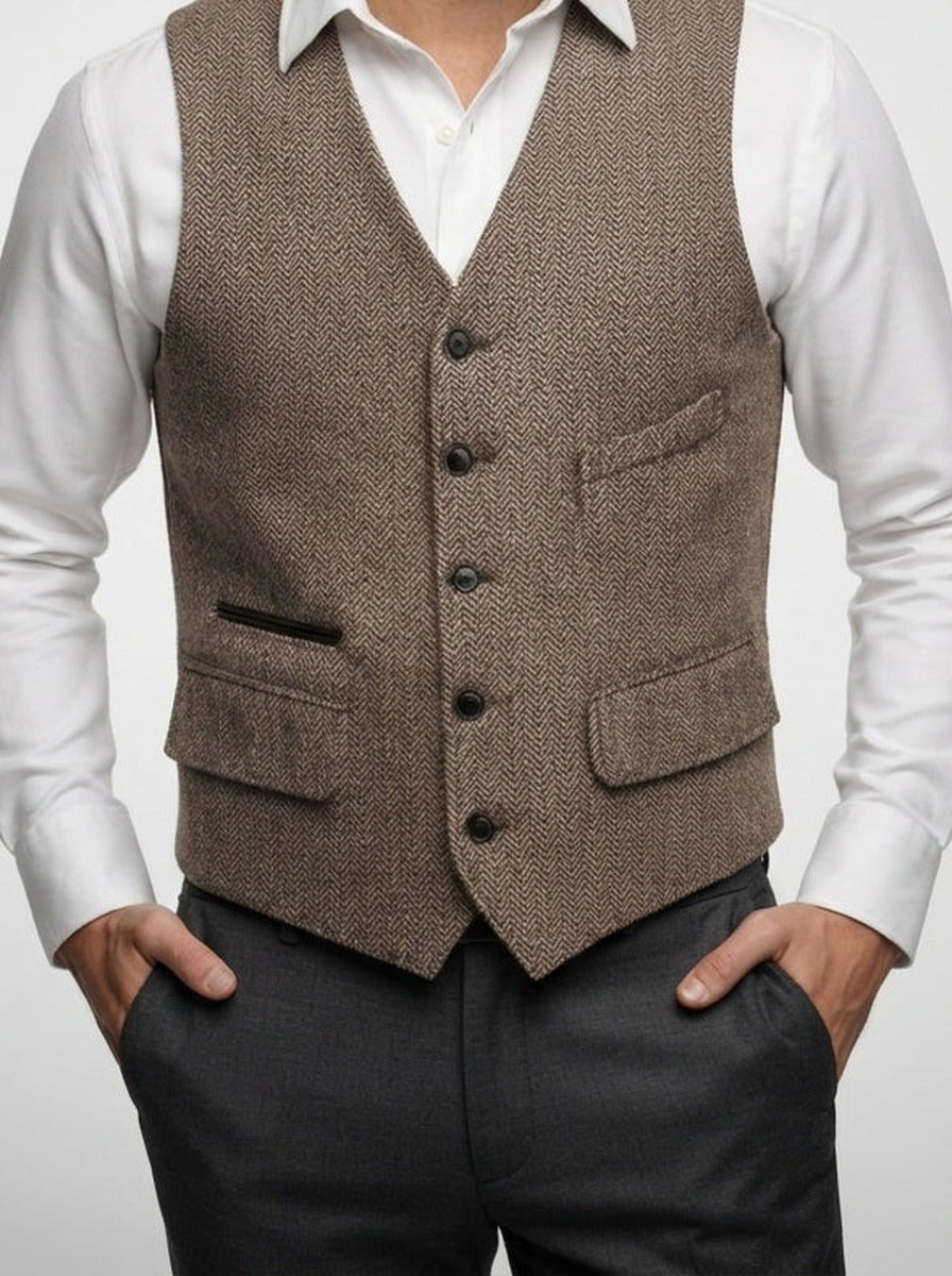 Men's Classic Herringbone Wedding Suit Waistcoat