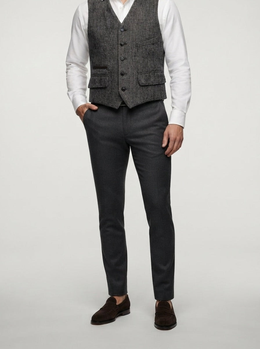 Men's Classic Herringbone Wedding Suit Waistcoat