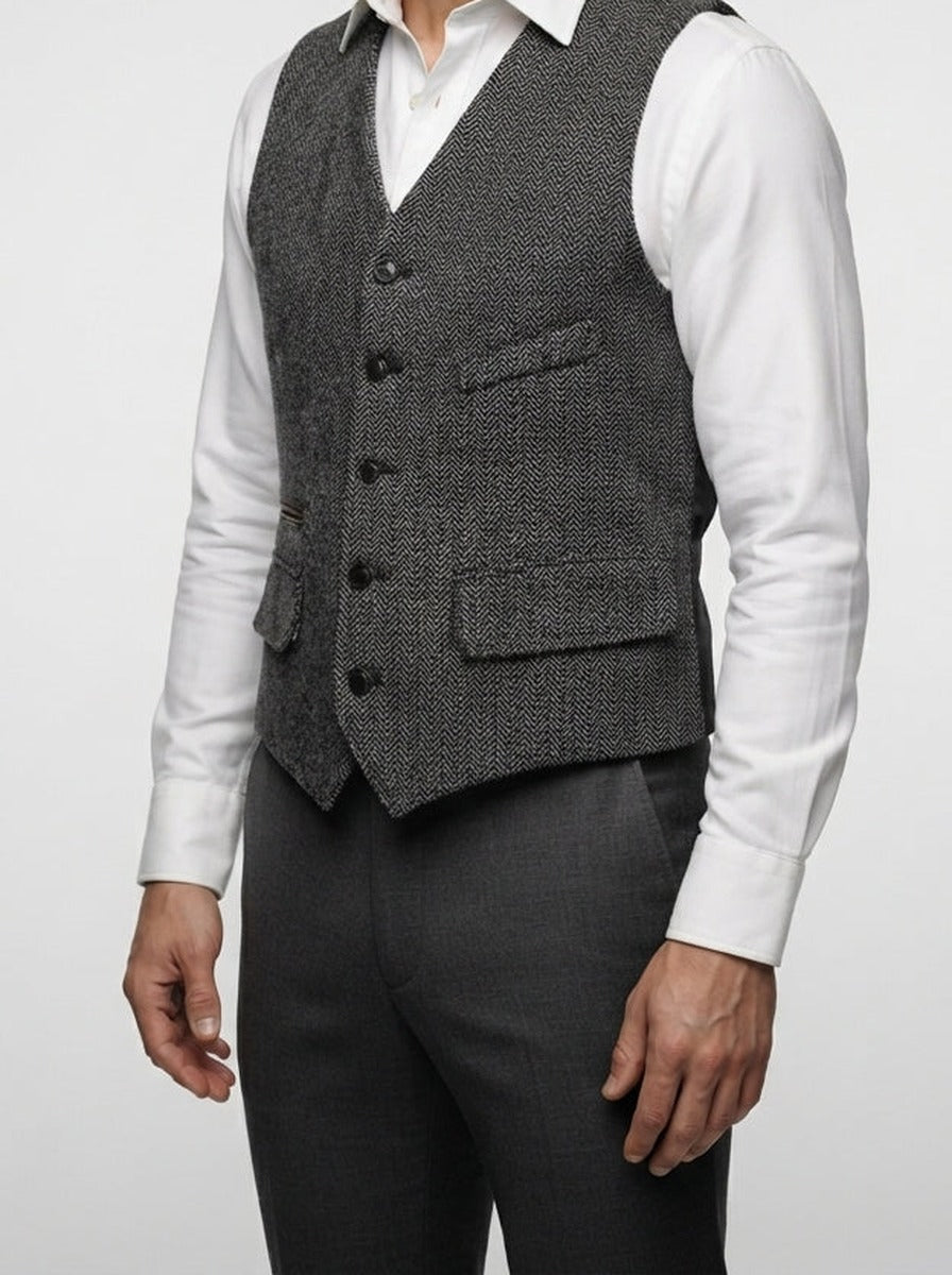 Men's Classic Herringbone Wedding Suit Waistcoat