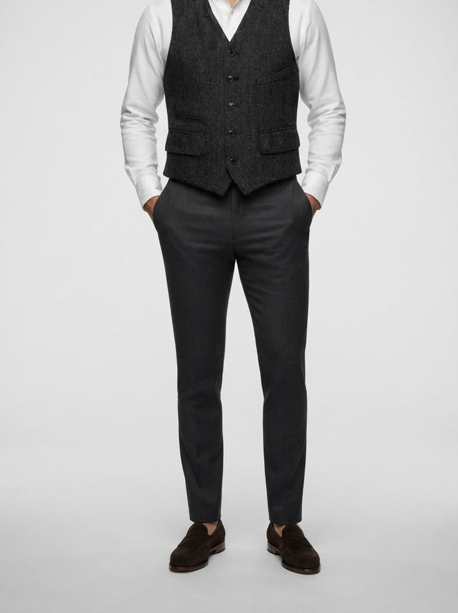 Men's Classic Herringbone Wedding Suit Waistcoat