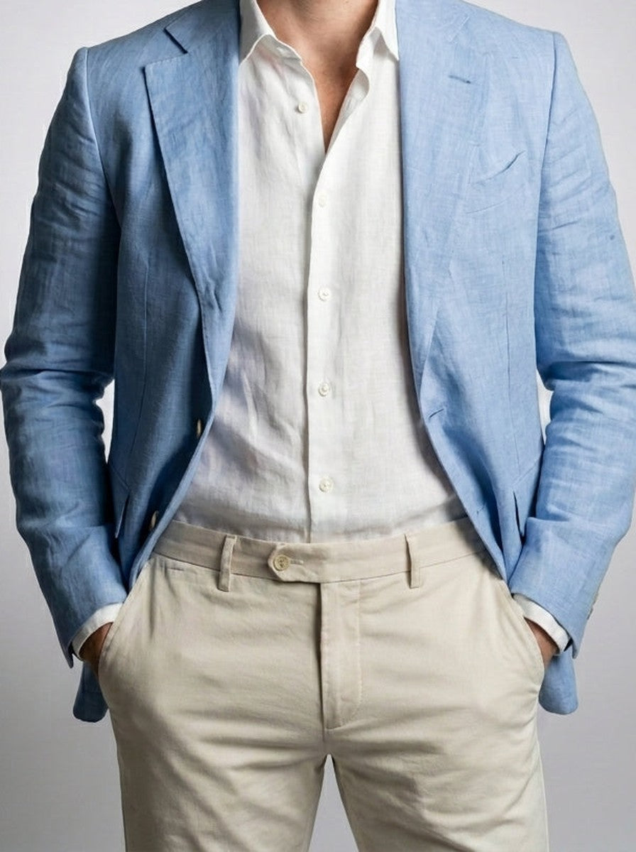 Men's Classic Linen Blend Notch Lapel Blazer