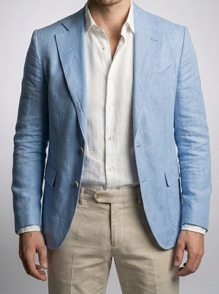Men's Classic Linen Blend Notch Lapel Blazer