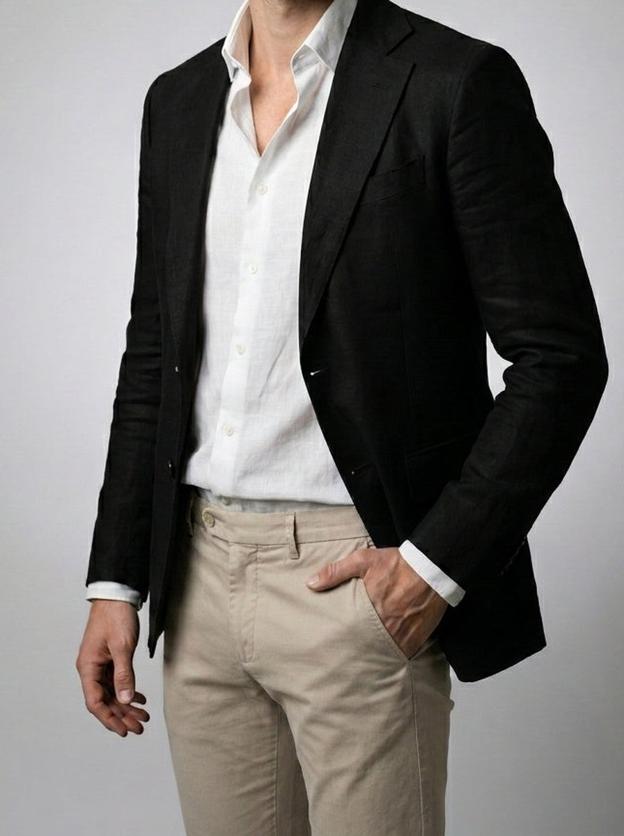 Men's Classic Linen Blend Notch Lapel Blazer
