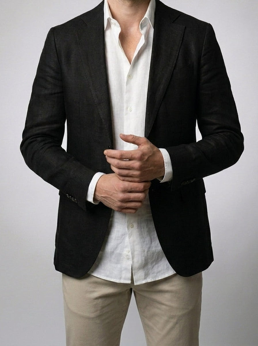 Men's Classic Linen Blend Notch Lapel Blazer