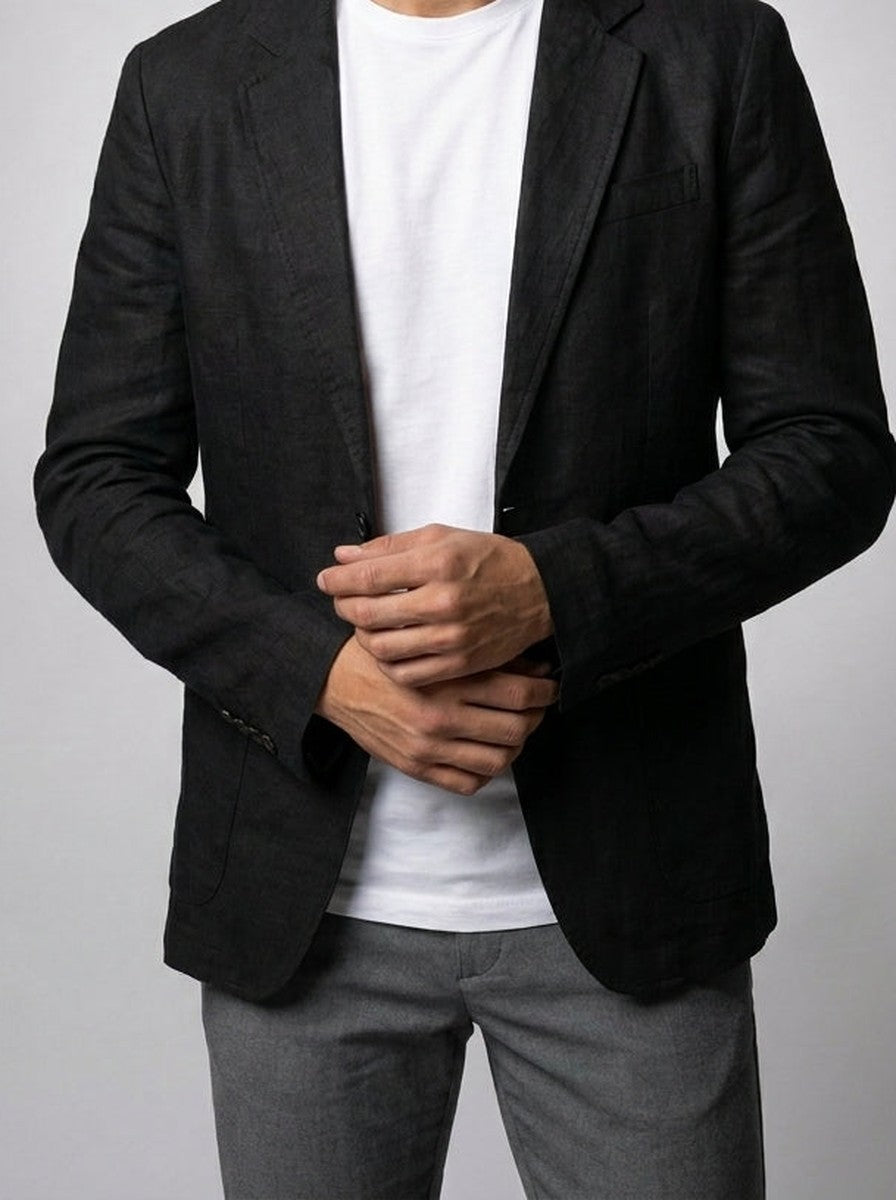Men's Classic Linen Notch Lapel Blazer