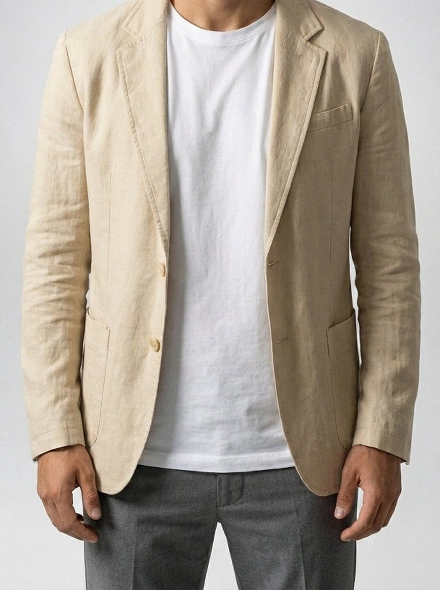 Men's Classic Linen Notch Lapel Blazer
