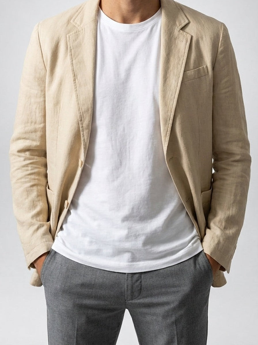 Men's Classic Linen Notch Lapel Blazer