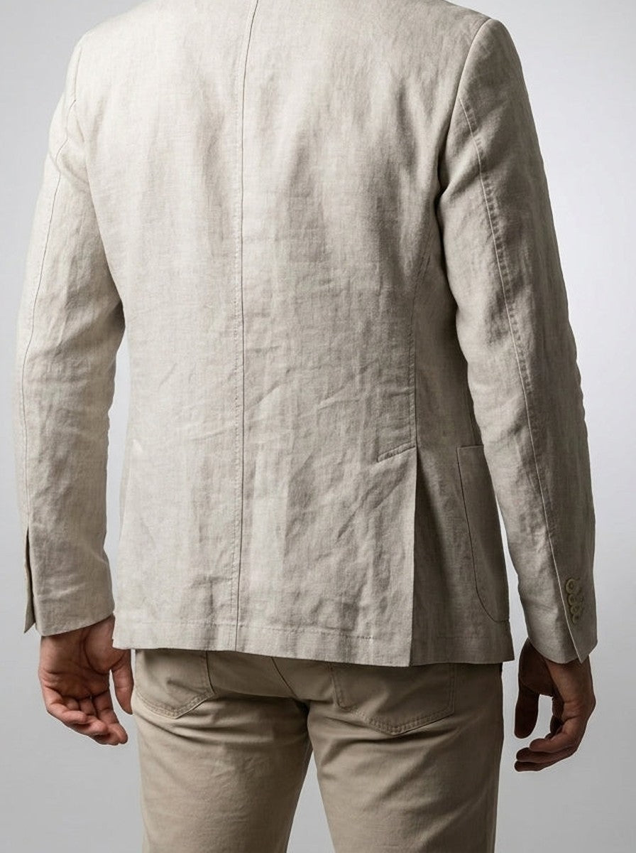 Men's Classic Linen Patch Pocket Blazer with Notch Lapels