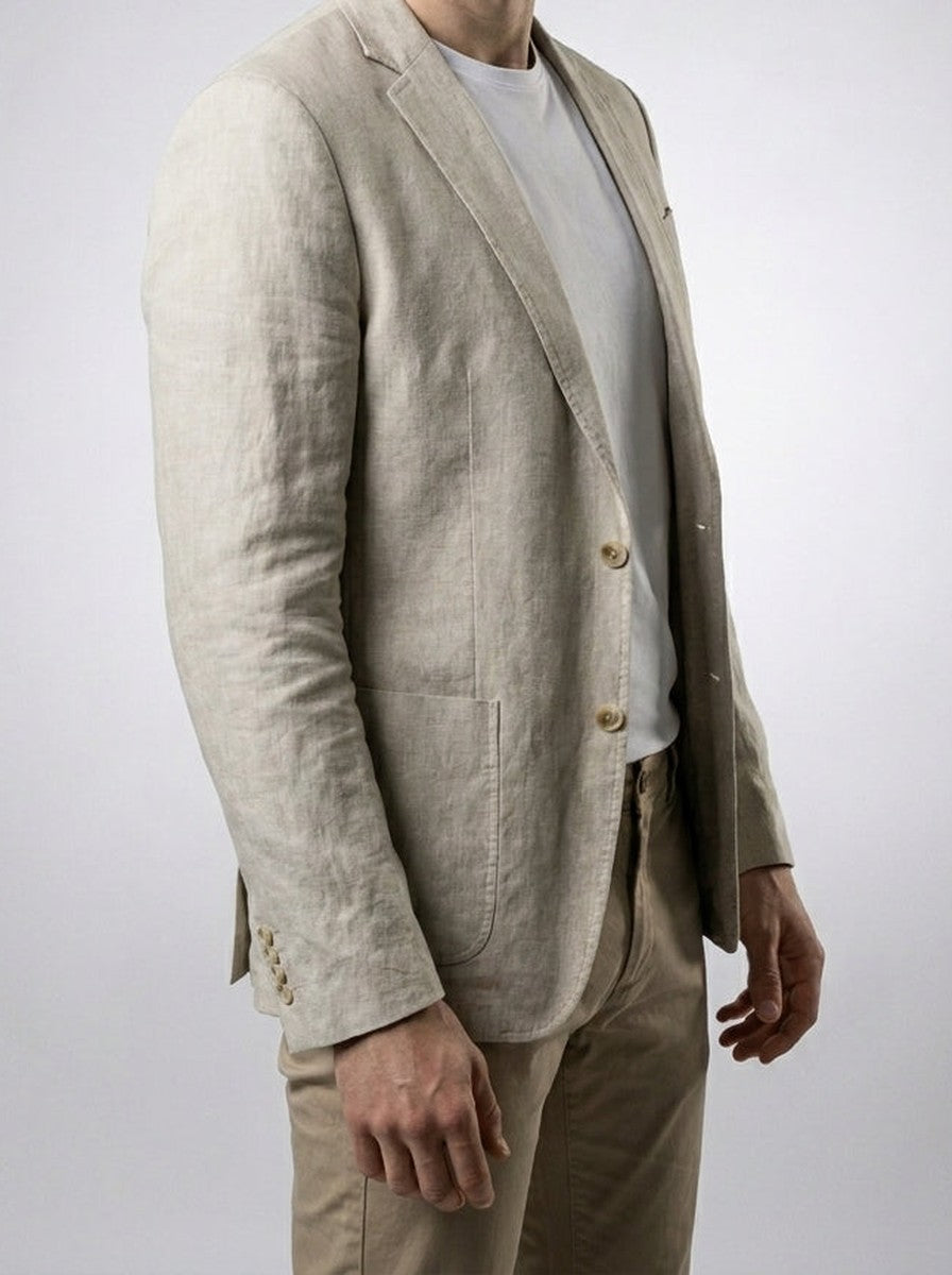 Men's Classic Linen Patch Pocket Blazer with Notch Lapels