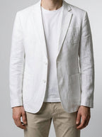 Men's Classic Linen Patch Pocket Blazer with Notch Lapels